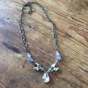 NWOT NEW ‘Charming Charlie’ Black Chain White Zirconia & Purple Jewels Necklace